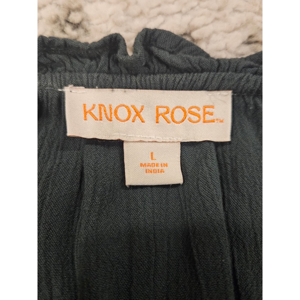 Knox Rose Dark Green Boho Ruffle V-Neck Mini Dress Puff Sleeve Size L - Picture 3 of 7